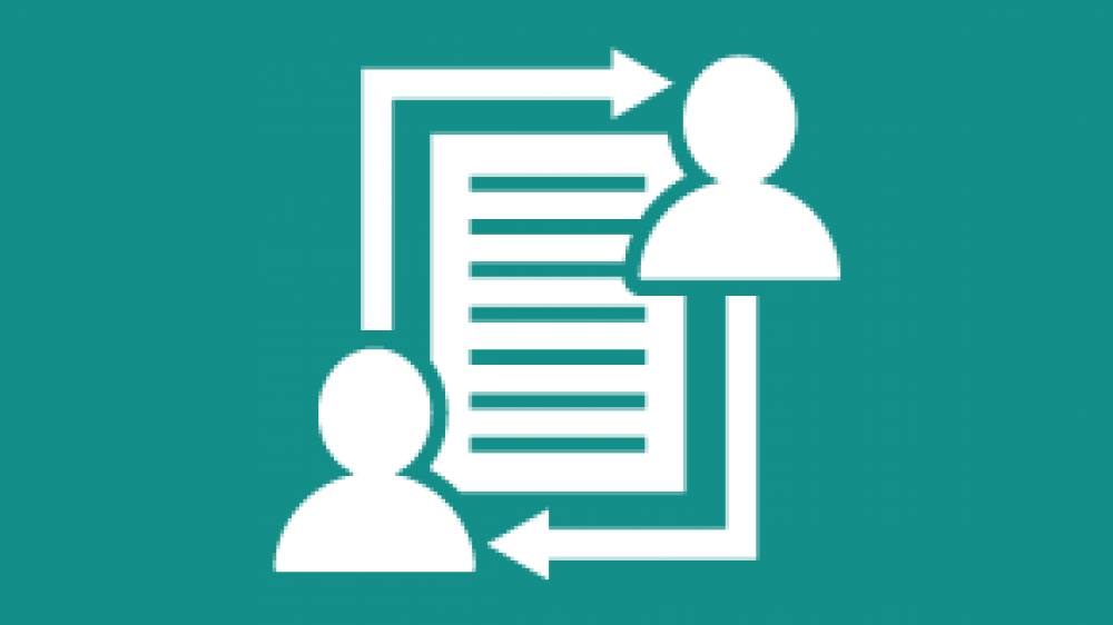 a cartoon of a piece of paper, with two human outlines at the top right and bottom left